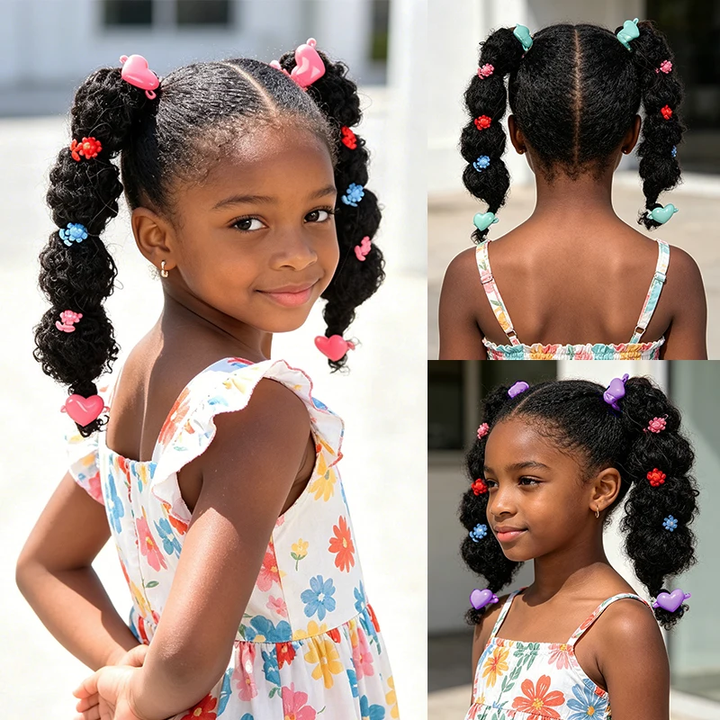 Two-Piece Synthetic Fake Ponytails with Mystery Color Hair Clips (Random Accessory Colors) for Fun Play & Parties