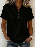 Women Casual Short Sleeve Linen Blend Top Henley Neck Button Front Relaxed Fit Blouse Summer - Image 4