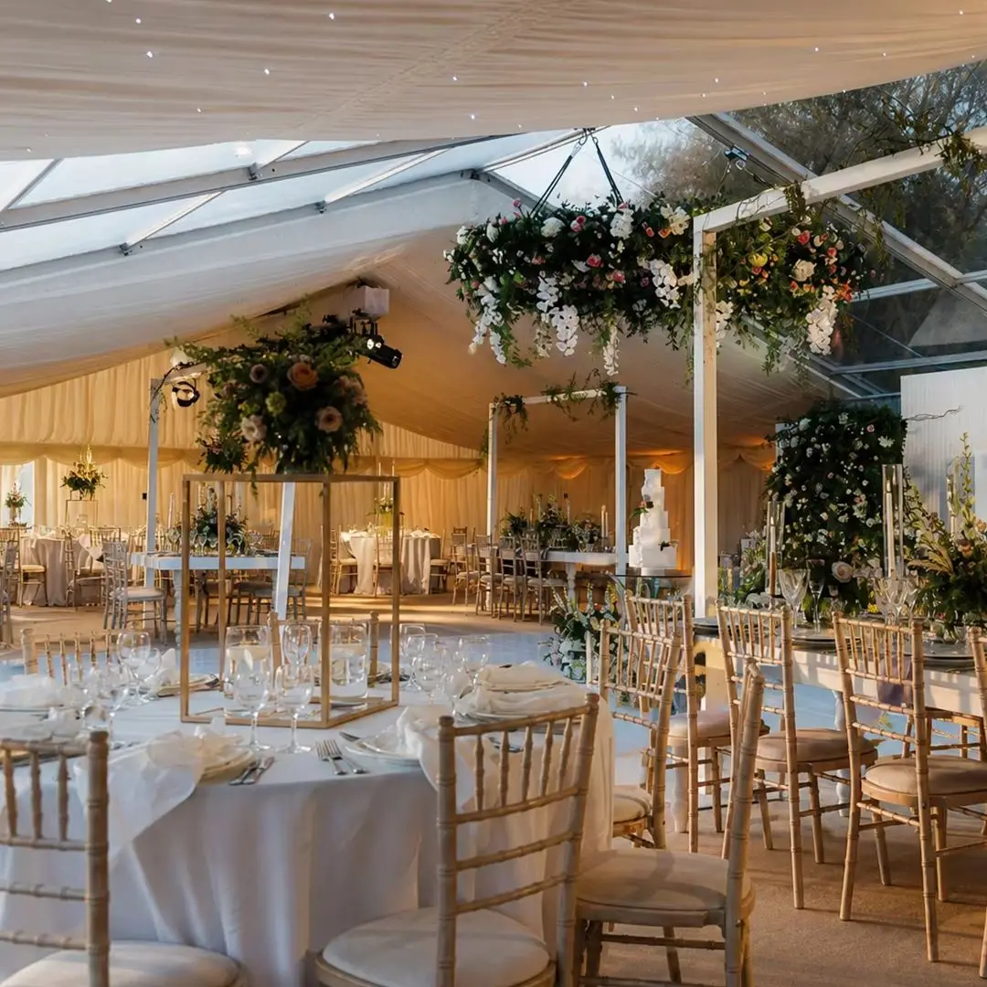 Modular Aluminum Gable Tent Transparent PVC Window White Frame Waterproof Outdoor Event Wedding Banquet Exhibition Marquee