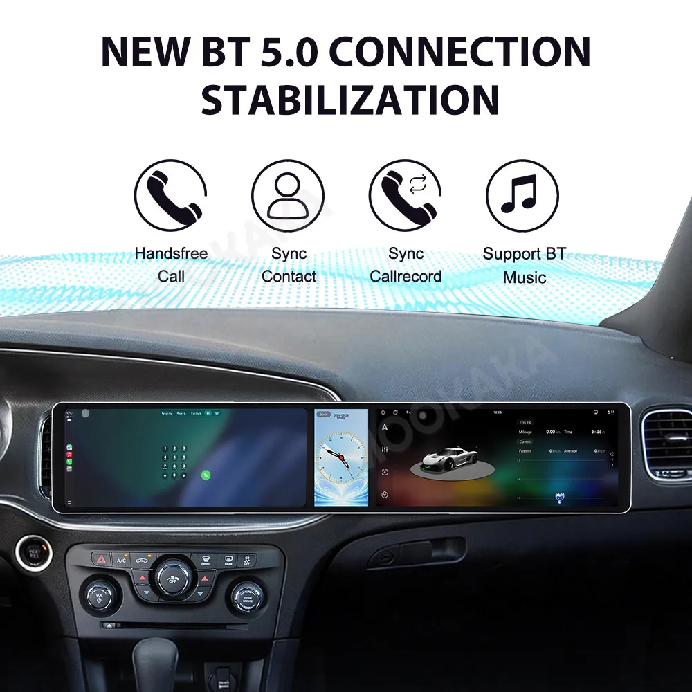 Android 15 Dual 12.3 Inch Triple Screen For Dodge Challenger 2011-2014 Auto Stereo Radio Car Multimedia Player GPS CarPlay DSP