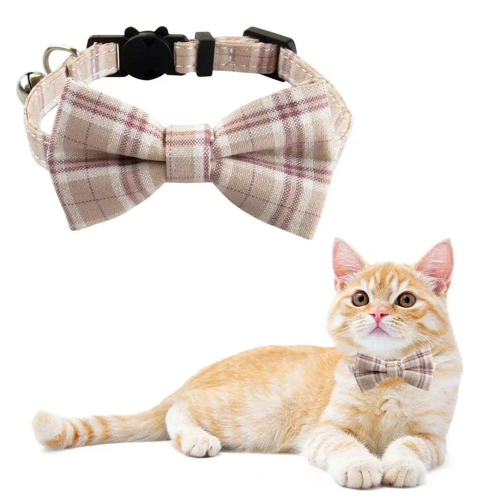 

Bowknot Breakaway Cat Kitten Collar Bow Tie Adjustable Dog Collar with Bell Plaid Safety Buckle Christmas Pet Collar Necklace