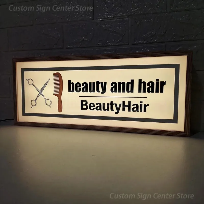 Custom LED Neon Acrylic Sign BeautyHair, Personalized Illuminated Logo Wall Advertising Board Business Letters Poster Signboard