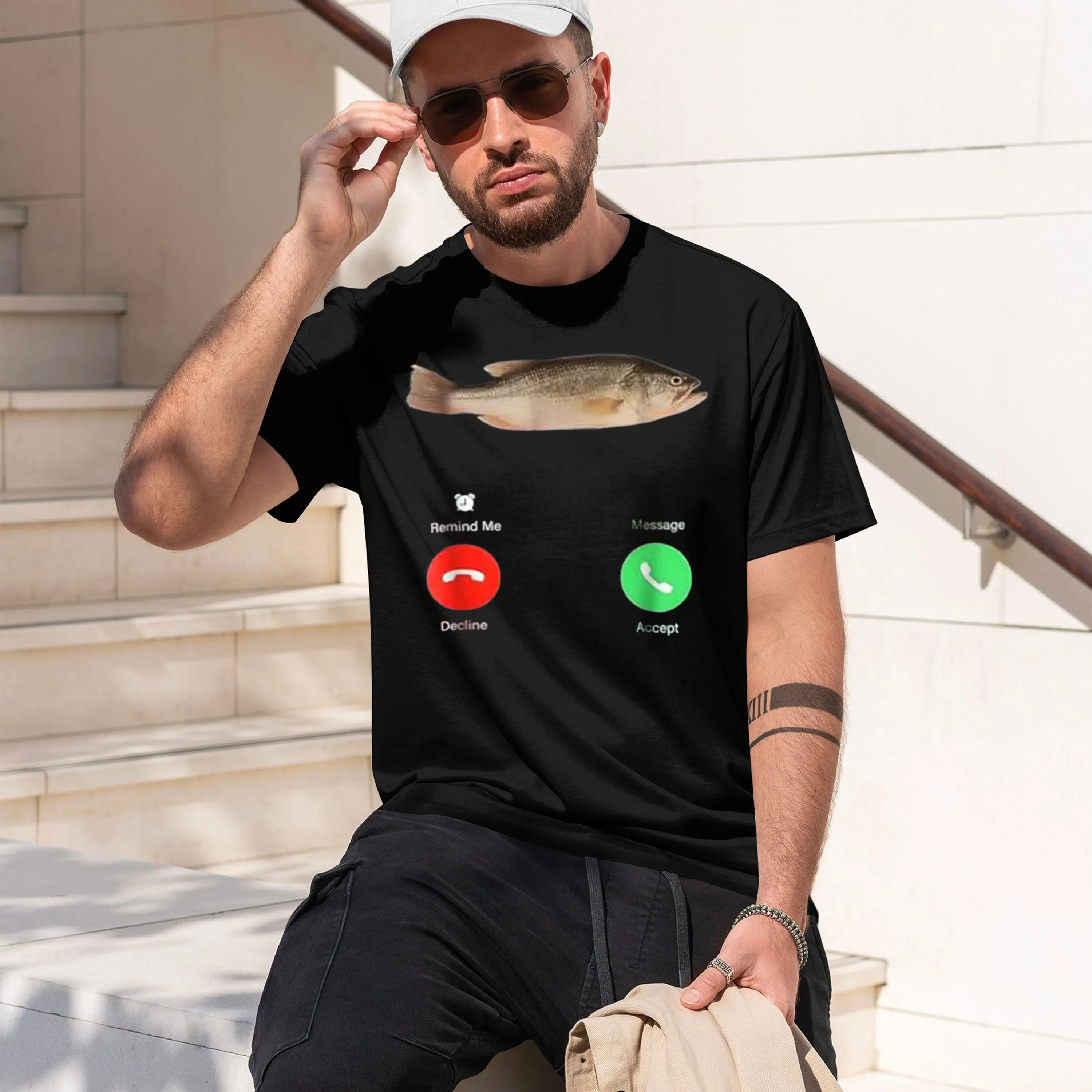 2026 New Model Fih Calling Remind Me Mage Decline Accept Phone Call Fish T-Shirt Funny Fishman Graphic Outfit Short Sve Blouses