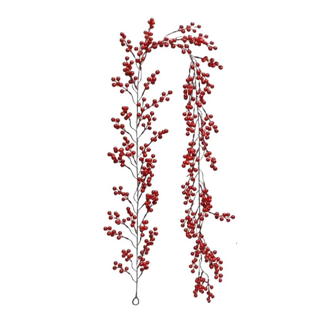 195cm Artificial Red Berry Garland Flexible Shapeable for Winter Holiday Home Decoration For Indoor Outdoor Use
