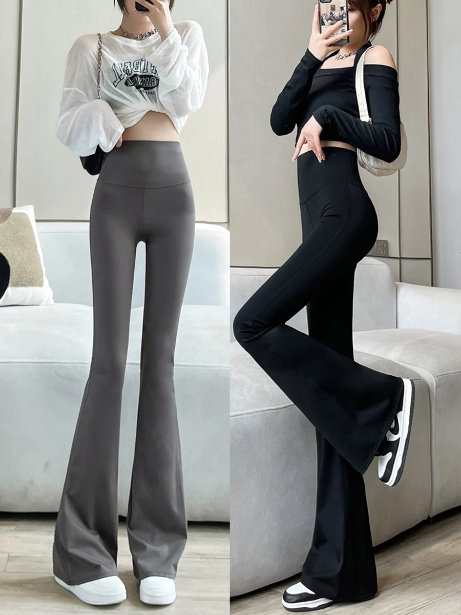 

Женские брюки для йоги с высокой талией, облегающие, в корейском стиле, с асимметричным дизайном, микро-клеш, из искусственной кожи