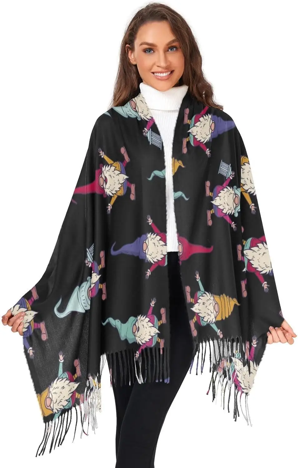 وشاح نسائي شال كشمير يشعر الأوشحة أزياء شتاء ناعم دافئ وشاح كبير مع شرابة