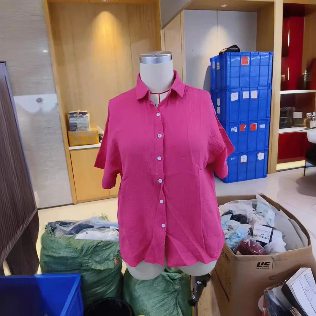 

Lady's Casual Button Shirt Floral Embroidered Silk Screen Printing Solid Color Viscose Silk Fabric Summer Simple Style Shirts