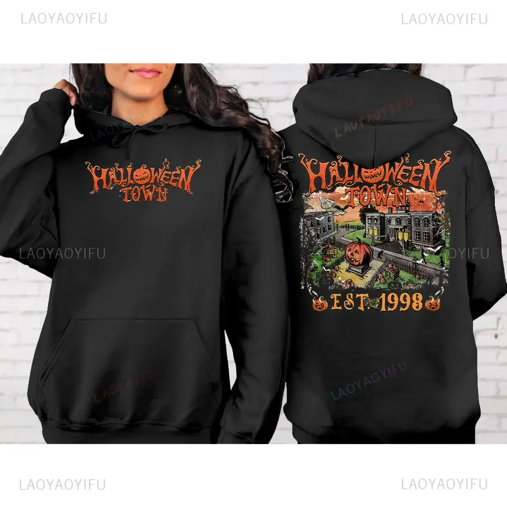 

Comfort Colors Halloweentown University Women Hoodies Vintage Halloween Double Sided Sweatshirt Autumn Season Halloween Party