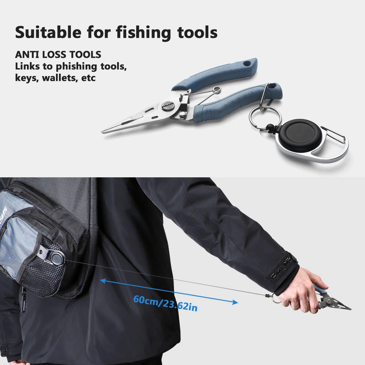 حبل قابل للسحب مضاد للخسارة كماشة الصيد، مقود أمان 60 سم لملحقات معدات صيد قوارب الكاياك #3