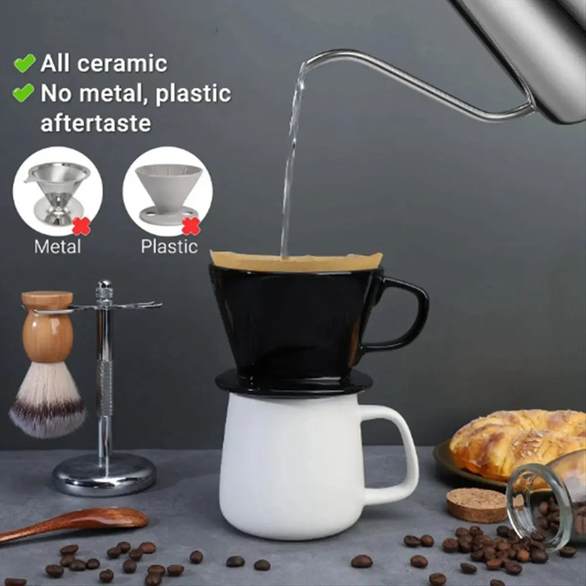 A56K Coffee Filter Cup, Single Cup Black Ceramic Coffee Dripper, Reusable Filter Drip Holder S
