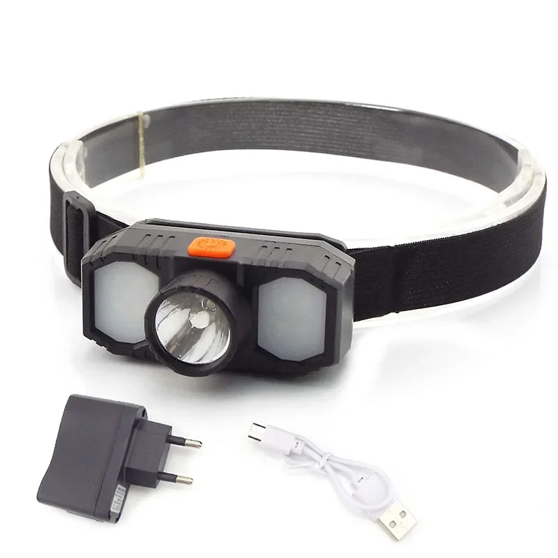 XPE SMD 3 LED Headlamp, USB Rechargeable Fishing Headlight with 18650 Battery