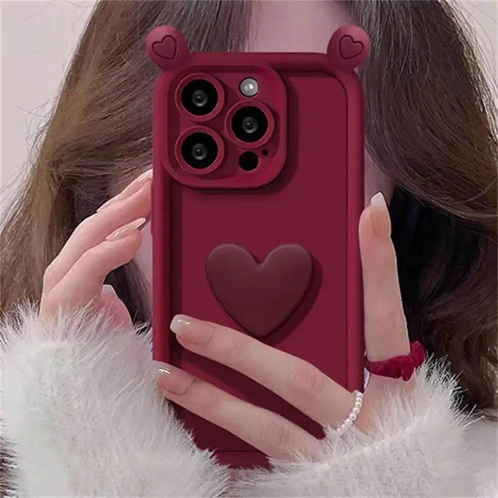 Korean Cute 3D Love Heart Ear Case for Realme C53 C55 C35 C30 C30S C21Y C25Y C21 C11 2011 C12 C15 C25 C20 5 5s 6i 5i 8 5G Cover