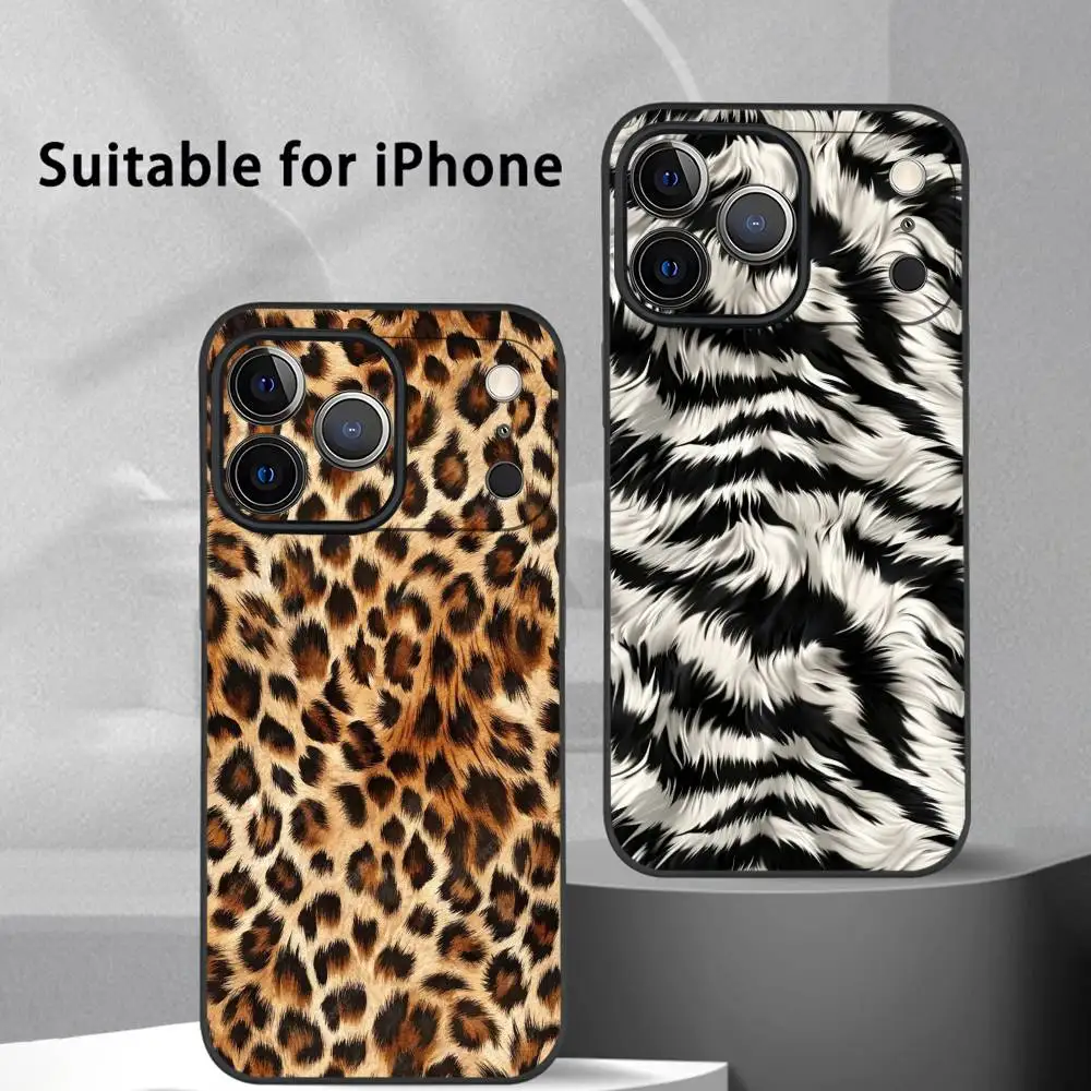 Mode Tiger Leopard Print Telefon Fall Für IPhone 17 16 15 14 13 12 11 Pro Max Plus Mini Schwarz Matt Soft Shell Funda