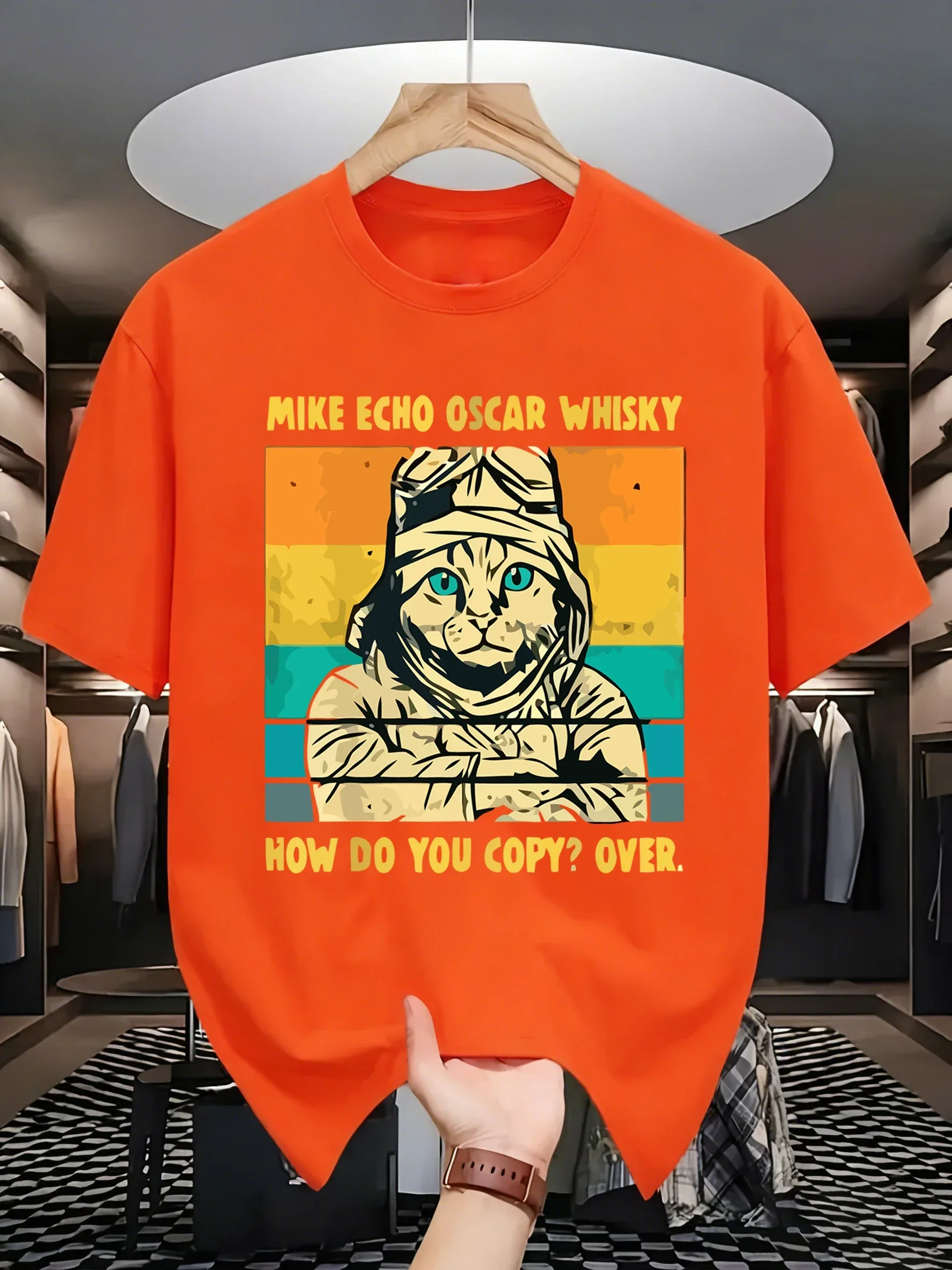 Make Echo Oscar Whisky Prints Men Summer All-Match T-Shirts O-Neck Casual Short Sleeve Fashion Cotton Streetwear Soft Basic Top