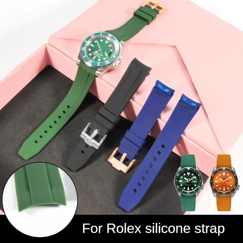 For Rolex Submariner 20mm Log Black Green Water Ghost Yacht Famous Arc Interface Outdoor Safety Silicone Rubber Watch Strap