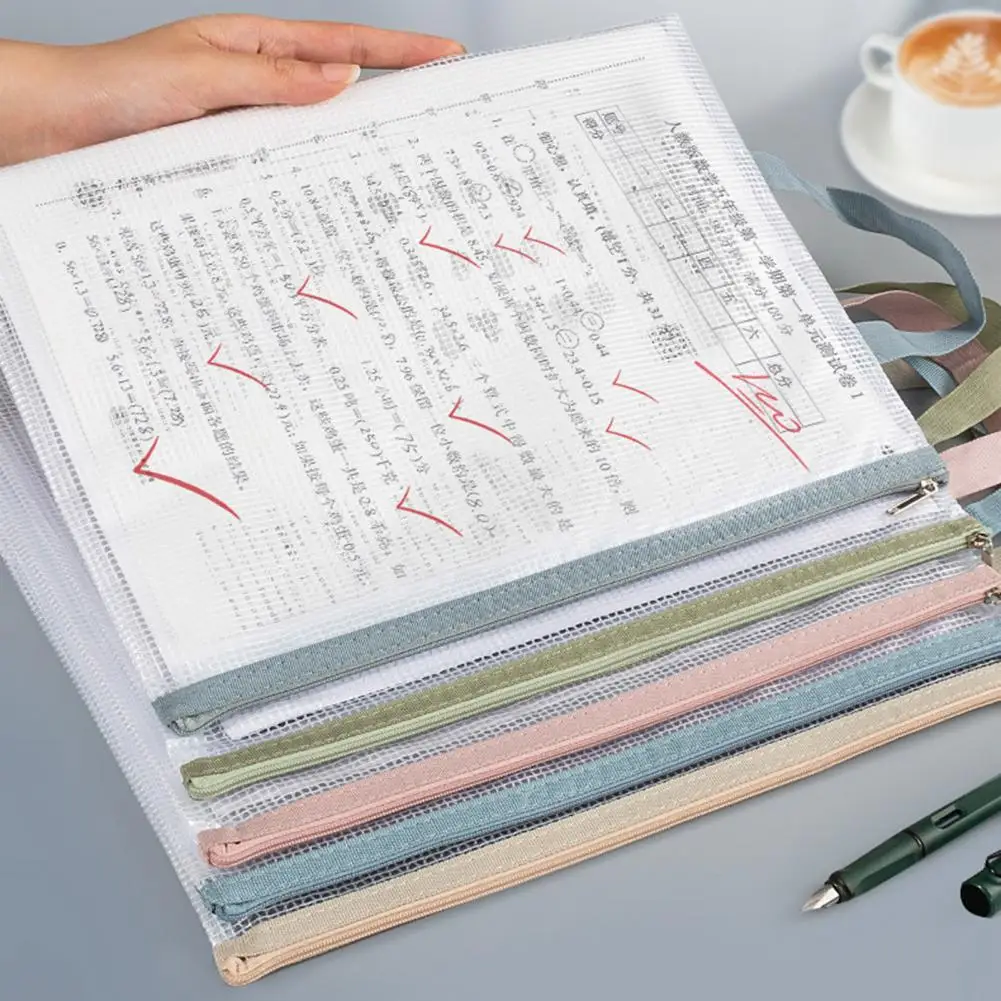 Estuche de archivo de carga fuerte, bolsa de malla con cremallera para documentos A4, bolsa de archivo impermeable para archivos de organización de viajes escolares y de oficina