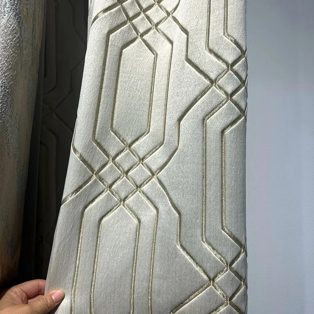 Custom Embossed Jacquard Beige Champagne Landscape Lines Thickened Curtains For Living Room Bedroom French Window Balcony