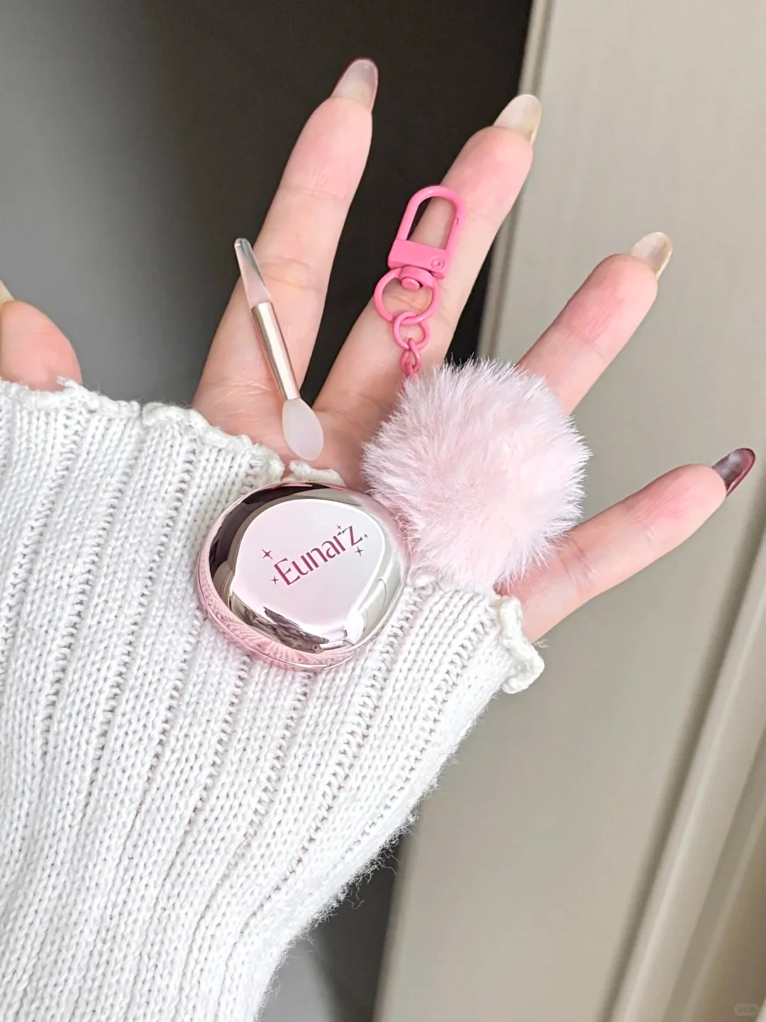 Eunarz multipurpose lip and cheek cream with blush finish, mini pendant portable lip cream, cute cosmetics