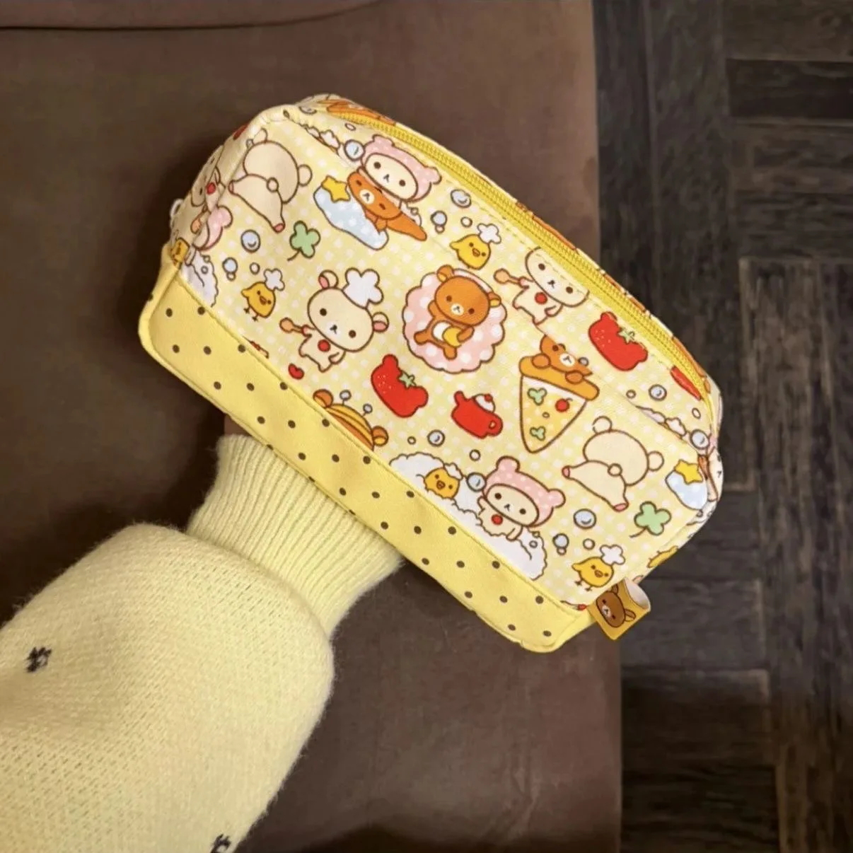 Hot Rilakkuma Pencil Case Japan Ins Style Cute Cartoon Dessert Print Polka Dot Large Capacity Stationery Storage Bag For Student