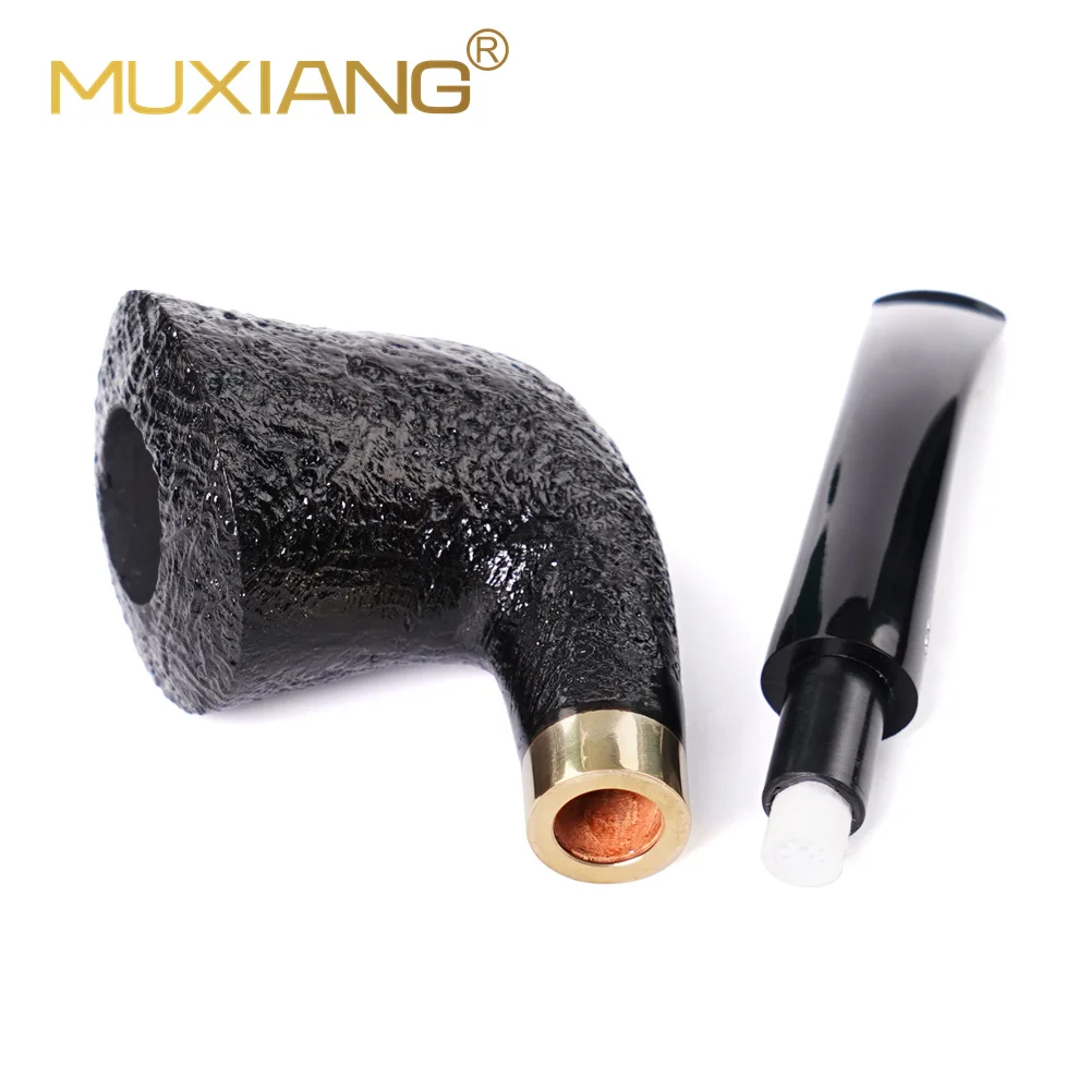 MUXIANG Briar Wood Handmade Tobacco Pipe ，Loop Decor Bent Smoking Pipe ， with 9mm Filter Smoke clean Tool ，Multi-color optional