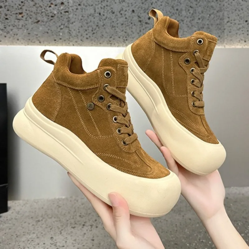 New Women's Shoes Luxury Genuine Leather High Top Sneakers for Woman Trendy Lace Casual Shoes Designer Shoes Zapatillas De Mujer