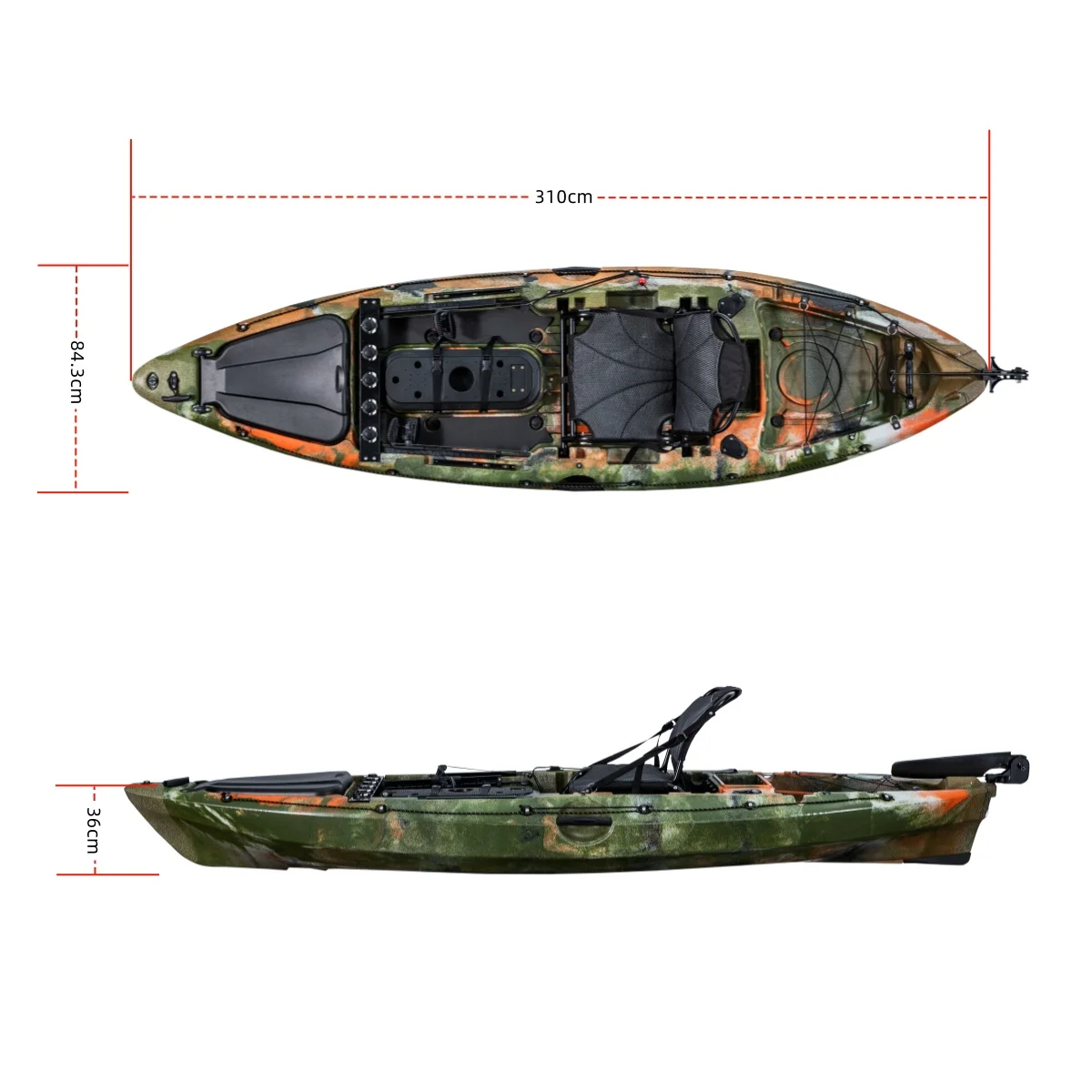 LSF First-class Single Fishing Kayak Plastic Boat Fishing 1 Seats Canoe Kayak Fishing Rod Holders Big Storage Hatch for Angler