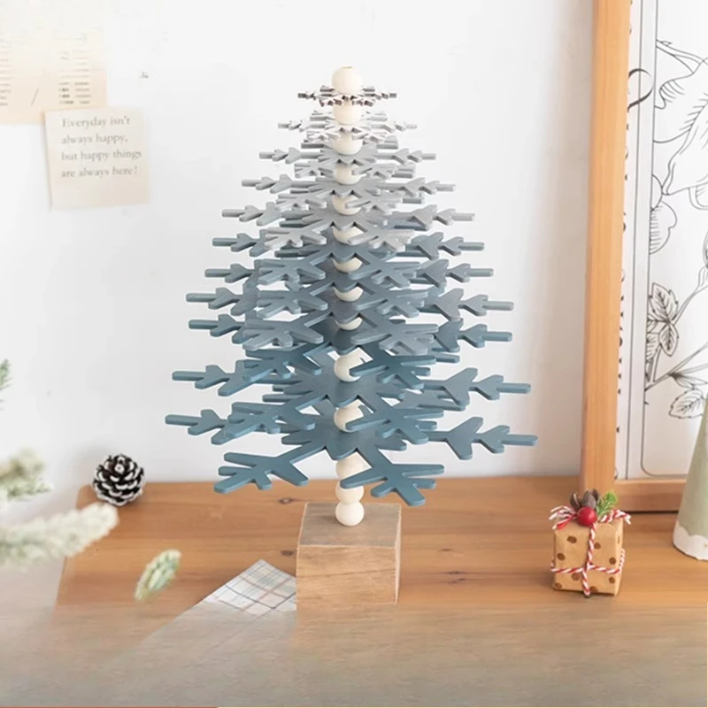 

Креативная маленькая деревянная снежинка, рождественская елка, элитный синий настольный орнамент, художественное украшение
