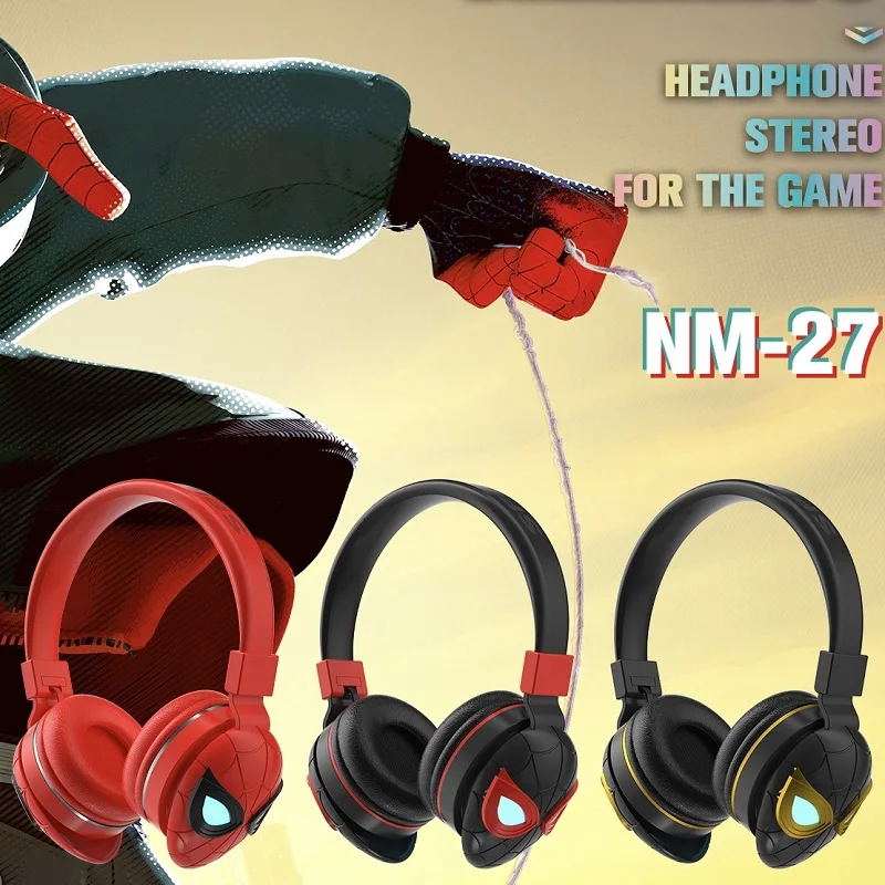 Disney Marvel LED Light Foldable Bluetooth Headphones Spider-man Wireless Earphone Surround Sound Laptop Headset with Mic NM-27