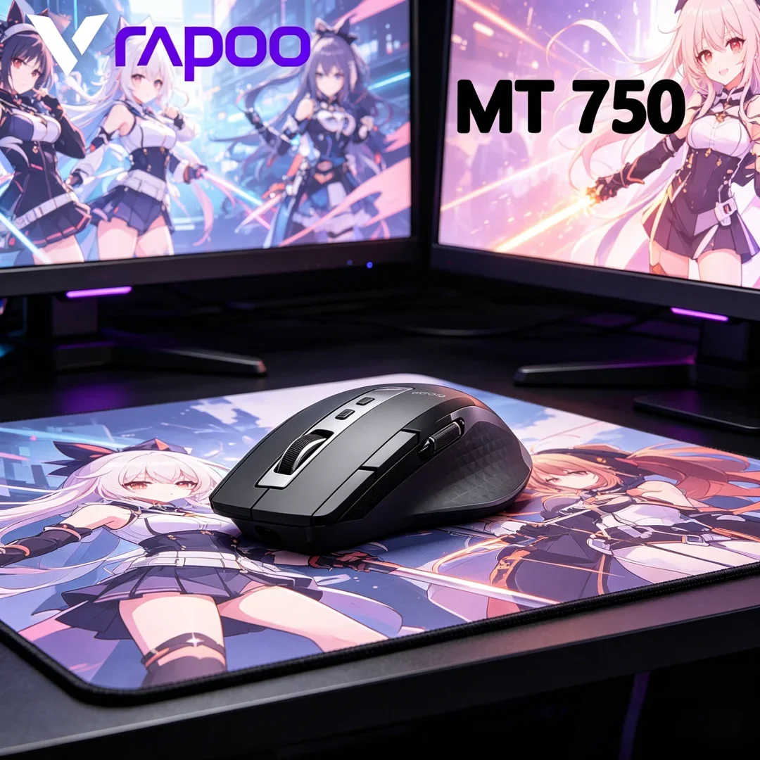 RAPOO MT750 Wireless Bluetooth Mouse, Futuristic Styled Rechargeable Laser Business Gaming Office Large Hand Mouse 4.0 Multi