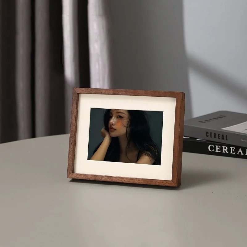 Solid Wood Photo Frame Wooden Picture Frame With Mat & Acrylic Glass Tabletop Wall Hanging Multi‑Size Home Art Decor