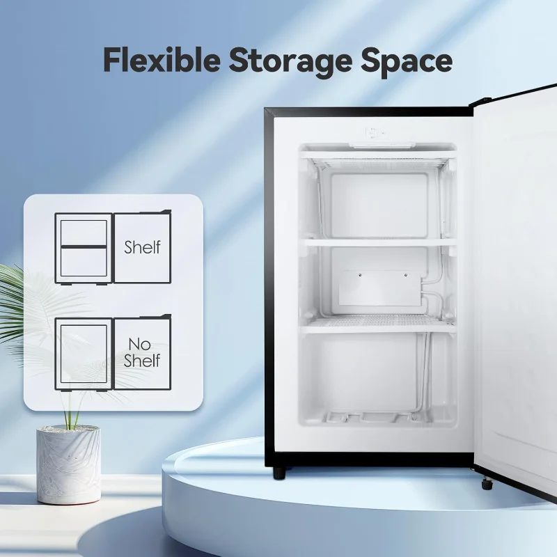Mini congelatore, piccolo congelatore verticale da 2,3 piedi cubi con maniglia, ripiani rimovibili, termostato regolabile, basso rumore per camera da letto