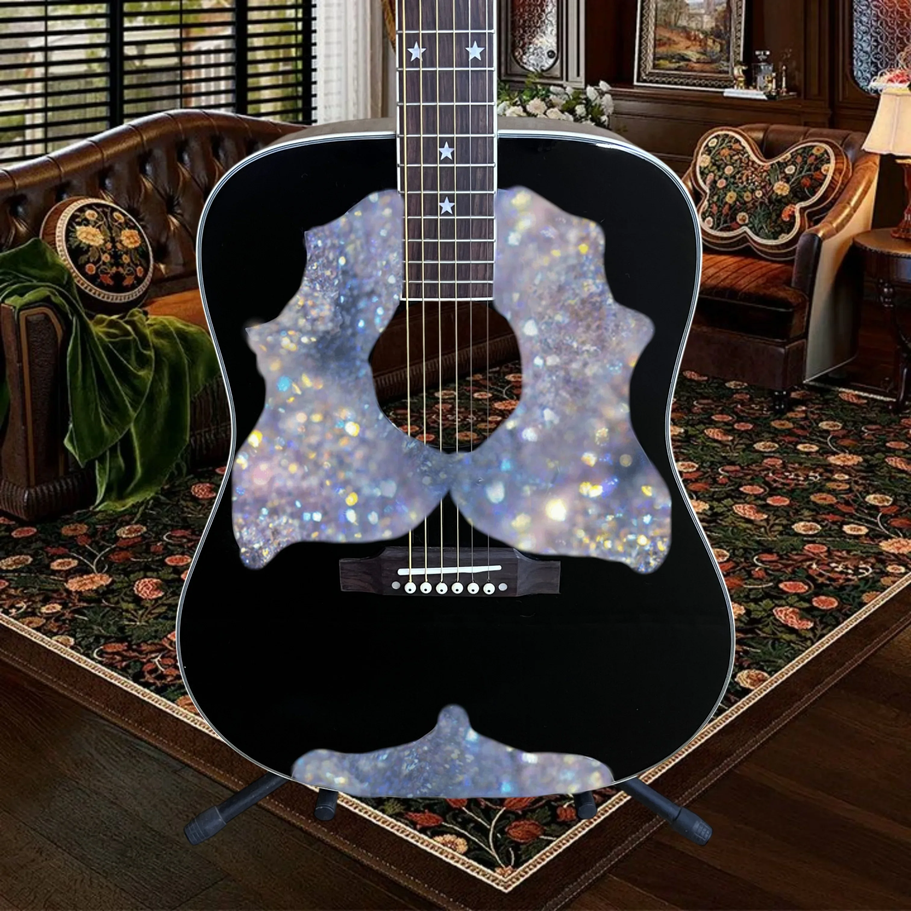 HB Acoustic Guitar Featuring Mother Pearl Inlaid Pickguard Mahogany Back Sides Rosewood Fingerboard Delivers Full Balanced Tone