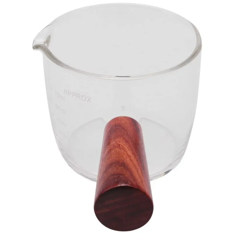 Glass Measuring Cup Espresso Shot Glass 75ML Triple Pitcher Single Spouts with Wood Handle &LICG
