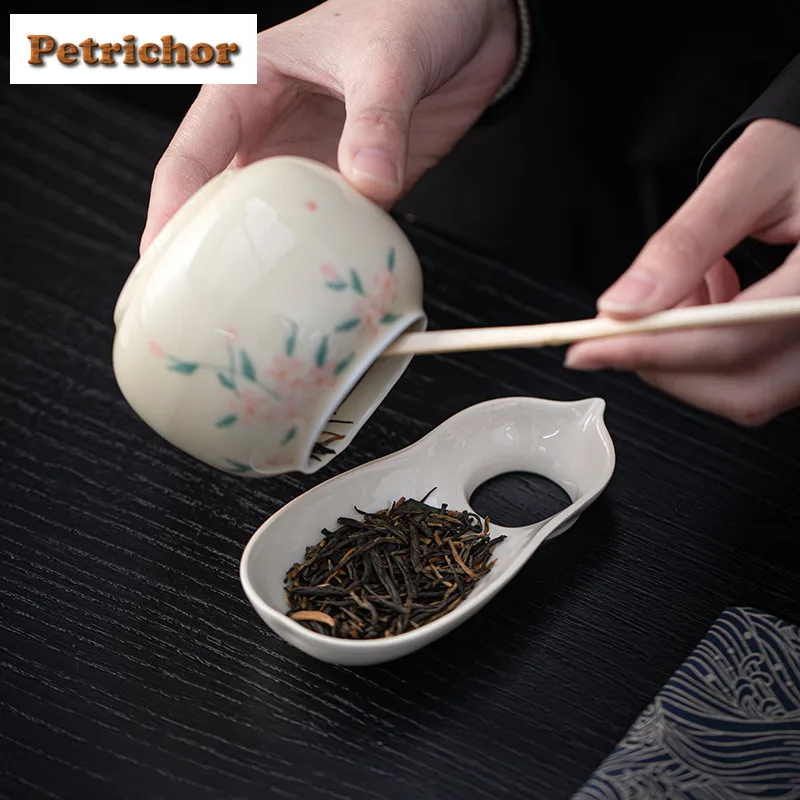 Grass Ash Ceramic Gourd Tea Scoop Ancient Tea Leaf Holder Shovel Chahe Appreciation Ladle Tieguanyin Tea Items Ornaments Craft