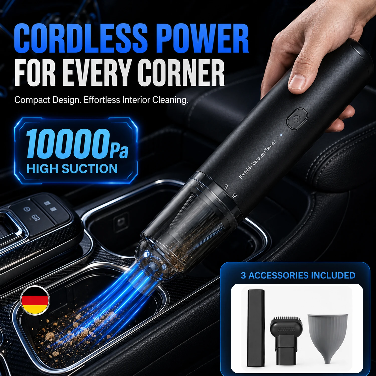 2-in-1 Blow & Suction Handheld Mini Car Vacuum Cleaner, USB Rechargeable for Car & Home Cleaning