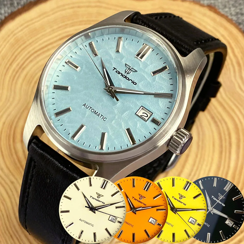 

Tandorio 39mm Automatic Pilot Watch for Men Wave Stripe Dial Blue Yellow 200m Waterproof NH35A Sapphire Glass