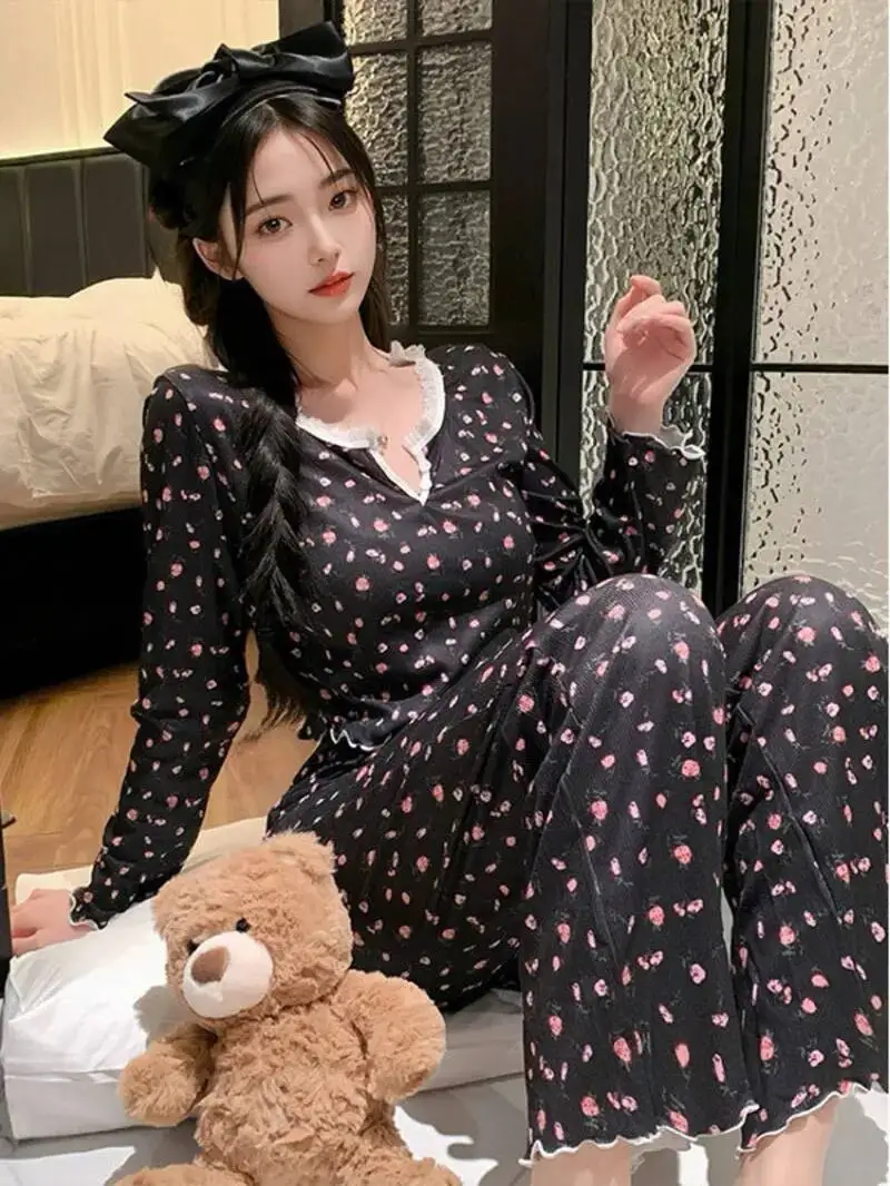 

Осенне-зимняя домашняя одежда, сексуальные повседневные модные брюки с длинными рукавами, пижамы, комплект из двух предметов для женщин, модные сексуальные женщины PAP8