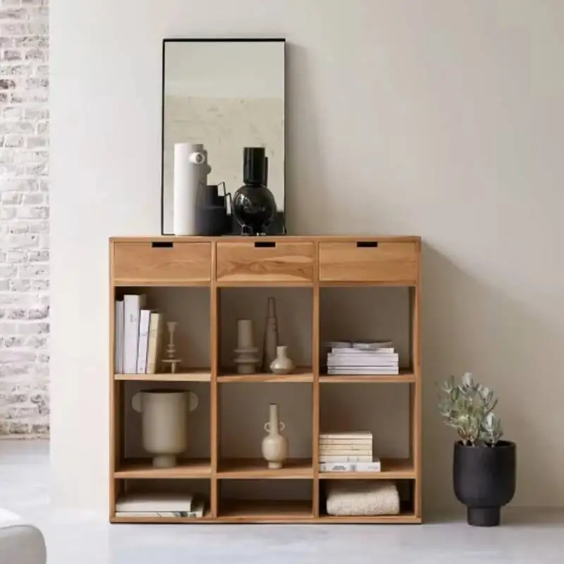 Sabi Wabi gabinetes sencillos para sala de estar, gabinetes rústicos eclíticos para sala de estar, muebles Vitrina clásicos neutros