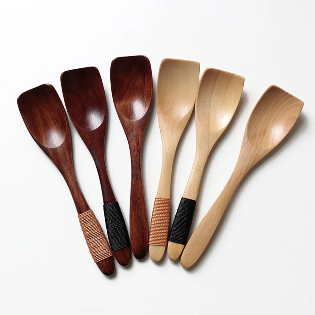 

2Pcs Wooden Ice Cream Spoons Small Dessert Spoon Tied Line Handle Solid Wood Tableware Brown Ecofriendly Reusable Simple
