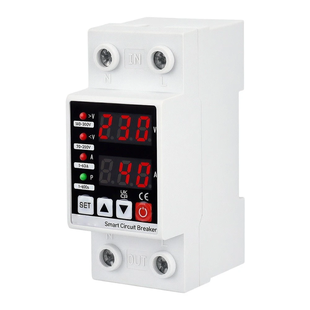 1Pcs 63A Adjustable Self Resetting Overvoltage Protector For AC220V 110V Breaker Home Electrical Safety Device