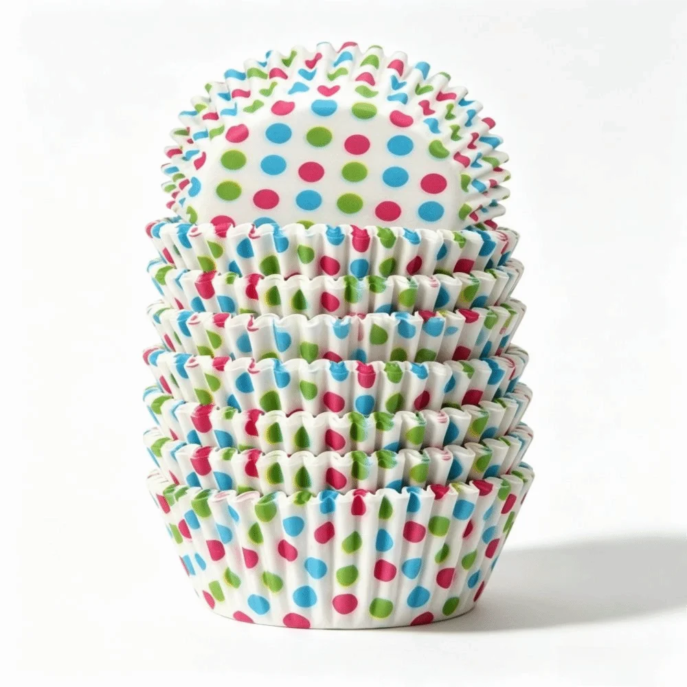 100pcs Multipurpose Paper Dot Cake Cups Oil Proof Easy Release Baking Cups Heat Resistant Polka Dot Cupcake Liners Cake Baking