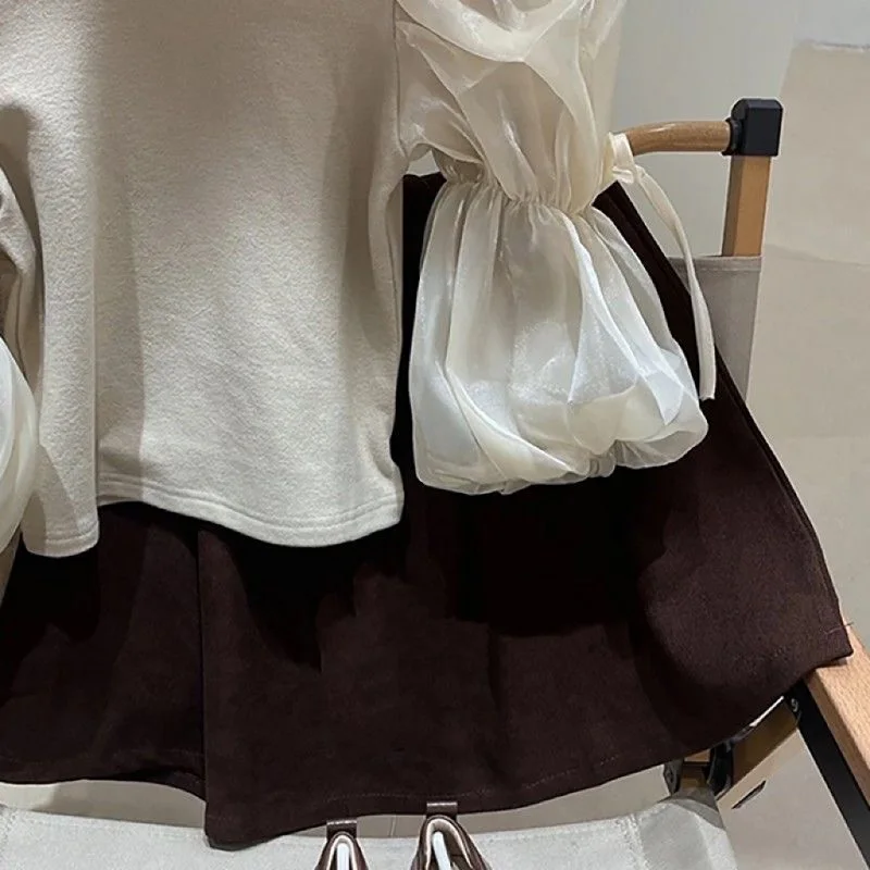 Fashion Baby Girl Cotton Tshirt Puff Sleeve Infant Toddler Girl Pullover Long Sleeve Tee Top Solid Color Baby Clothes 1-7