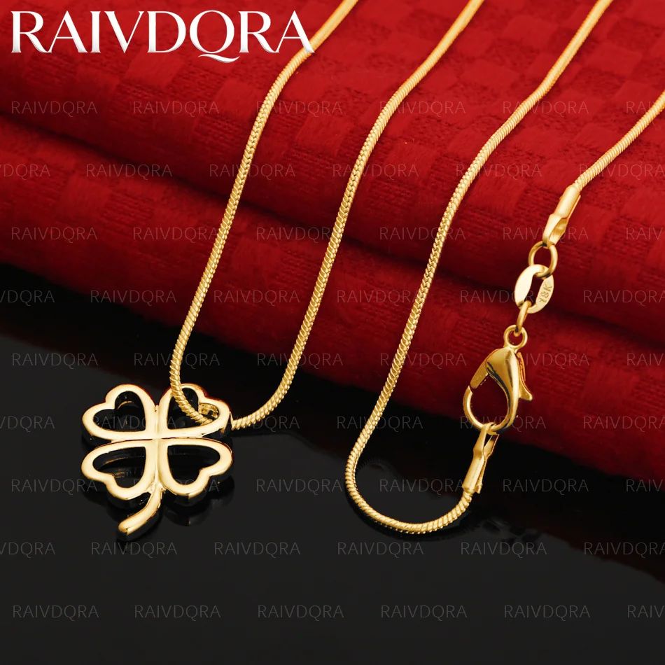 18K Gold Plated Heart Leaf Clover Pendant Necklace For Women 18-30 Inch Chain Popular Charm Jewelry Girl Cute Accessories