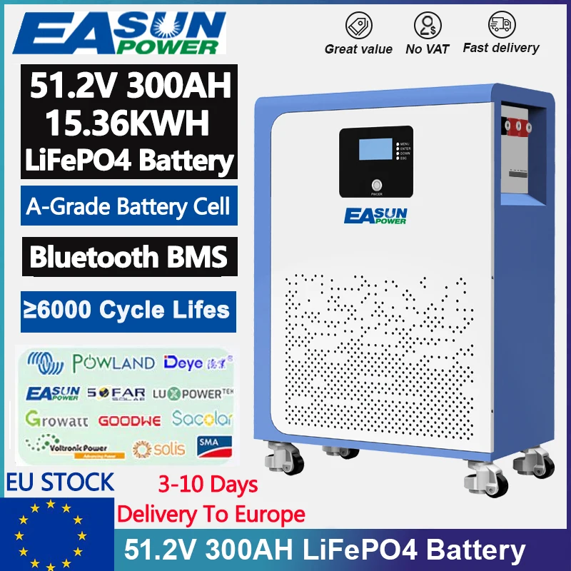 EASUN 300AH 100AH LiFePO4 Batterij 48V 100AH Batterij Powerwall 5KWH 15KWH Lithium-ijzer Batterij 6000+ Cyclus KAN RS485 BMS GEEN BELASTING