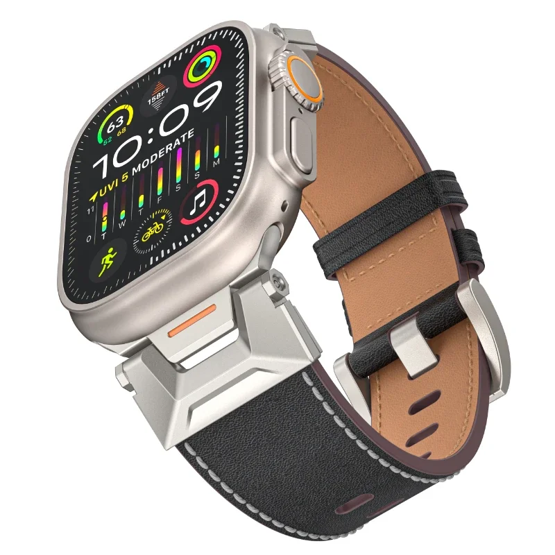 Genuine Leather Strap For Apple Watch Ultra 2 49mm 10 9 8 7 45mm 46mm Mecha Business Wristband For iWatch 6 5 4 44mm Accessories