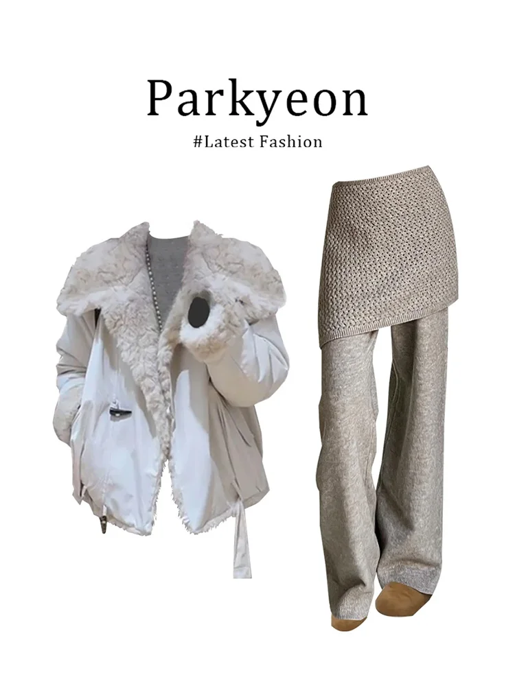 

Parkyeon High Waist Grey Wide Leg Pants Women's Loose Fit Autumn Winter New Style Cleanfit Casual Trousers Ladies Fashion