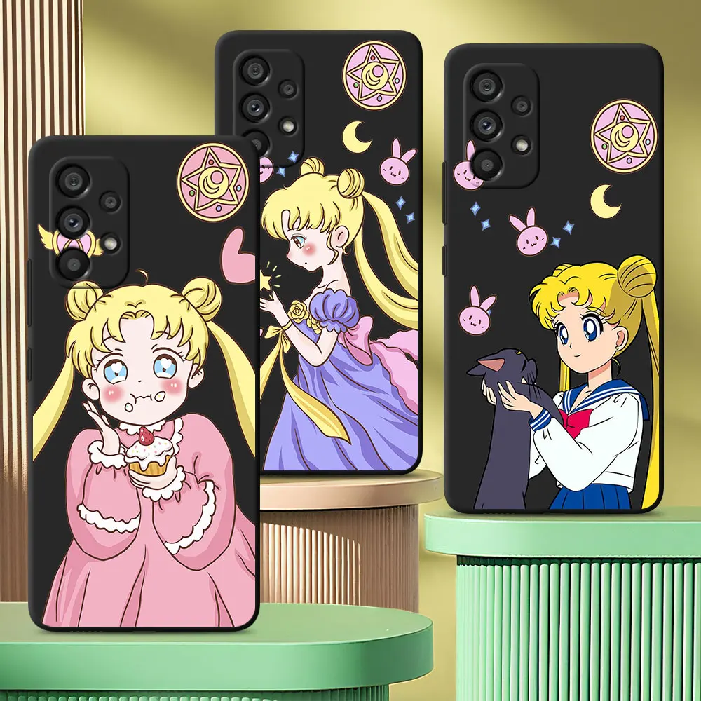 Protective Case for Samsung Galaxy A07 A50 A10 A20s A03 A5 A7 A70 A04s A50s A04 A8 A06 TPU Black Phone Cover Sailors Cats Moons