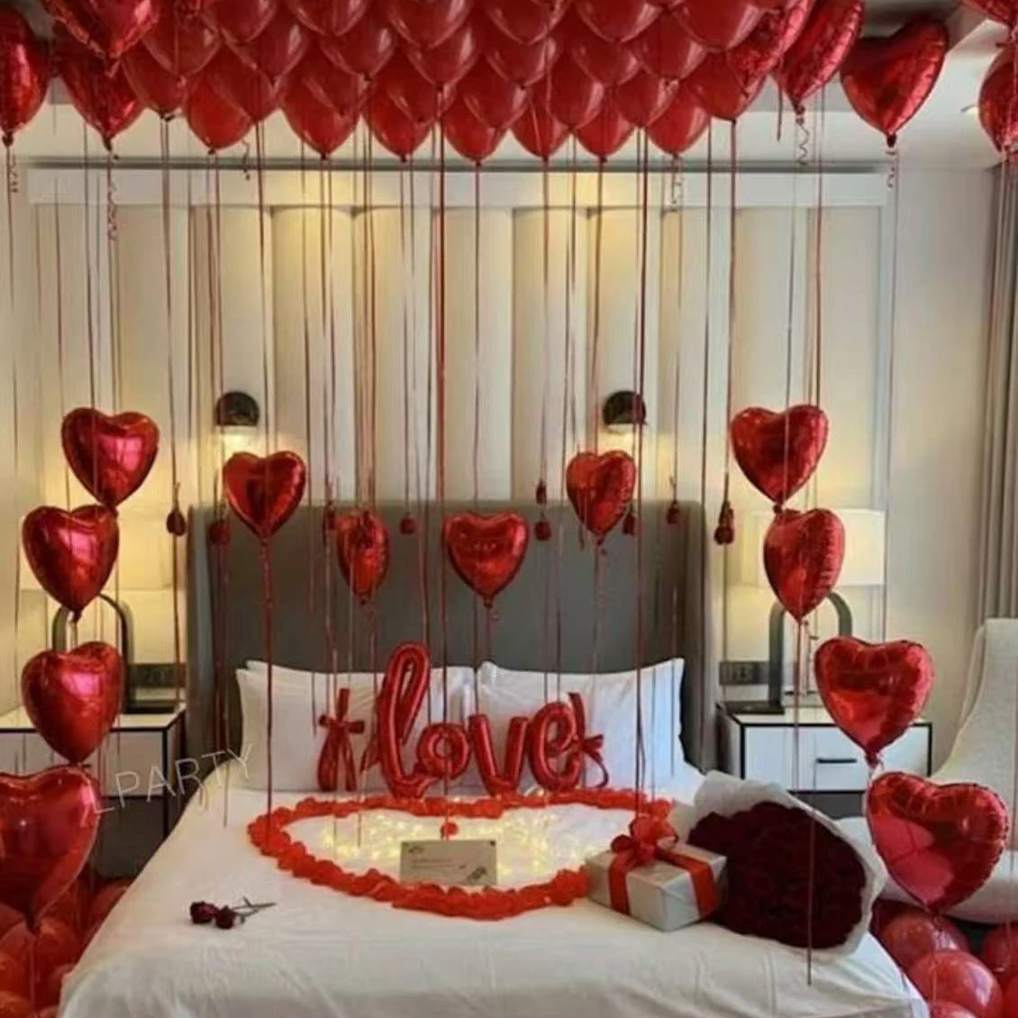 مجموعة بالونات Red LOVE مع بالون فيلم ألومنيوم أحمر الحب وبالون مقاس 10 بوصة لذكرى الزفاف وديكور حفلات أعياد الميلاد #3