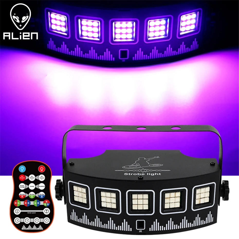 ALIEN LED RGB Disco DJ Strobe Light Party Holiday Christmas Music Club Bar Sound Activated Flash Gradient Stage Lighting Effect