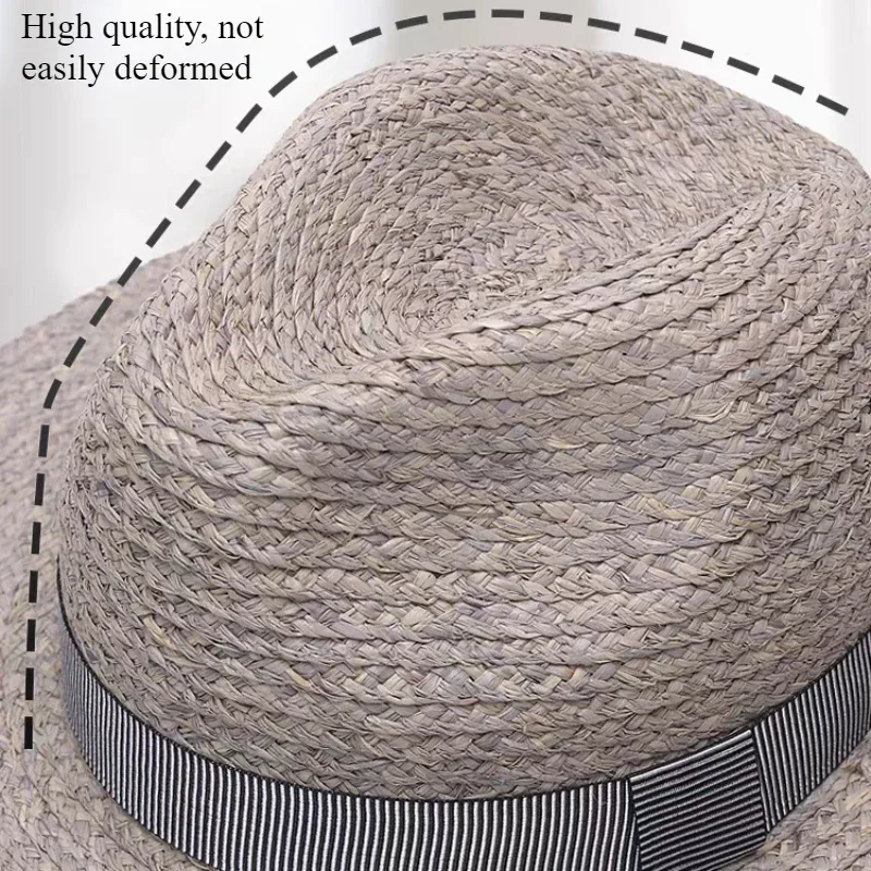 

Large Size Natural Raffia Jazz Straw Hat for Men Women Wide Brim Summer Sun Hat UPF50+ Travel Panama Beach Hat Vintage 57-63cm